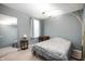 Cozy bedroom featuring neutral carpet, gray walls, and a window offering soft natural light, complemented by a floor lamp at 6026 Pennyworth Cir, Indianapolis, IN 46203
