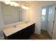 Bathroom features double sinks, vanity with storage, a large mirror, and modern fixtures at 6223 Medina Spirit Dr, Indianapolis, IN 46237