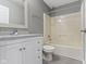 Bathroom features a vanity with a sink and a shower over the tub at 6916 Havenmoor Pl, Indianapolis, IN 46250