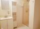 Bathroom featuring a shower with glass door, vanity and sink at 704 E Perry St, Indianapolis, IN 46227