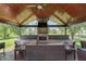 Covered outdoor living area with fireplace, TV, and outdoor seating at 7430 Franklin Parke Woods, Indianapolis, IN 46259