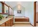 Well-lit bathroom with a sunken tub, vanity with sink and ample storage at 12082 Old Stone Dr, Indianapolis, IN 46236