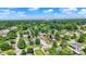 Scenic aerial view of a neighborhood with mature trees, well-maintained homes, and city skyline in the distance at 1515 S Emerson Ave, Indianapolis, IN 46203