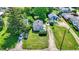 Overhead view featuring a home with neat landscaping, ample parking, and additional storage shed at 1515 S Emerson Ave, Indianapolis, IN 46203
