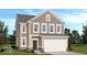 Charming two-story home with a brick foundation, inviting front door, two-car garage and neutral tan siding at 1980 Black Oak Dr, Shelbyville, IN 46176