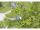 Overhead aerial view of a home surrounded by lush greenery, mature trees, and nearby homes at 2807 Westleigh Dr, Indianapolis, IN 46268