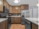 Beautiful kitchen with wood cabinets, stainless steel appliances, and stylish backsplash at 2810 Bittersweet Blvd, Columbus, IN 47203