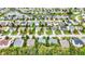 Aerial view showcases a well-planned neighborhood with homes, tree-lined streets, and manicured lawns at 3221 Holt St, Whiteland, IN 46184