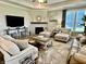 A comfortable living room featuring a decorative fireplace, neutral decor, and plush seating at 3691 Talmine Ln, Bargersville, IN 46106