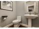 Stylish powder room showcasing a decorative mirror and pedestal sink at 4037 Oakleaf Dr, Zionsville, IN 46077
