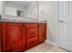 Bathroom vanity with wooden cabinets, a large mirror and plenty of storage space at 4368 W Eagle Trce, New Palestine, IN 46163