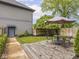Cozy backyard with a wooden deck, shaded seating area, and manicured landscaping at 914 N College Ave, Indianapolis, IN 46202