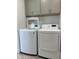 Close up of the laundry room with a modern LG washer and dryer with gray overhead cabinets at 951 N Maiellen Dr, Greenfield, IN 46140
