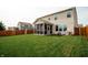 Manicured backyard features lush green grass, a privacy fence, and a screened in patio at 10447 Pintail Ln, Indianapolis, IN 46239