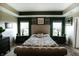 Beautiful bedroom featuring a bed flanked by two windows, and dark green accent wall at 10447 Pintail Ln, Indianapolis, IN 46239