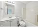 Bright bathroom featuring a vanity, mirror, toilet, and shower at 1093 Country Meadow Ct, Franklin, IN 46131