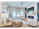 Open living room with fireplace, TV, modern furniture, and plenty of natural light at 13217 E 131St St, Fishers, IN 46037
