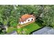 Aerial view of a property with a fire pit, ramp, a cozy backyard, surrounded by lush greenery at 1523 E Mills Ave, Indianapolis, IN 46227