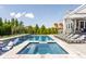 Swimming pool and separate hot tub with poolside lounge chairs and covered patio at 1799 Hourglass Dr, Carmel, IN 46032