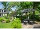 Charming backyard with lush landscaping, outdoor seating, and a peaceful fountain at 232 S Audubon Rd, Indianapolis, IN 46219