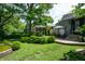 Lush backyard offers tranquil seating areas, mature trees, and vibrant greenery at 232 S Audubon Rd, Indianapolis, IN 46219