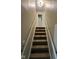 Carpeted staircase with white railings leads to the upper level of the house at 3628 Breen Dr, Indianapolis, IN 46235