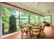 Sunroom with tile flooring, table and chairs, ceiling fan, and views of the backyard at 5415 Kilmer Ln, Indianapolis, IN 46250