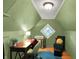 Cozy attic office space with a unique window and a vibrant rug at 710 N Spring St, Greenfield, IN 46140