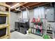 Unfinished basement laundry area, with new appliances, and ample storage opportunities at 10972 W Old Nashville Rd, Columbus, IN 47201