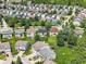 Neighborhood aerial showing a well-maintained suburban community with tree-lined streets and manicured lawns at 12993 E 131St St, Fishers, IN 46037