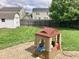 Landscaped backyard showcasing a patio and playhouse at 6824 W Philadelphia Dr, McCordsville, IN 46055