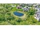 Aerial view of the home showcasing the large pond and surrounding greenery at 1020 Lair Ct, Westfield, IN 46074