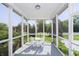 Charming screened porch with a round table set and views of a lush green landscape at 14135 Nicholas Dr, Carmel, IN 46074