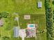 Bird's eye view shows a well-manicured estate with home, pool, outbuildings, and lush greenery at 2825 S State Road 267, Plainfield, IN 46168