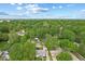 An aerial view of a residential area with mature trees and a clear blue sky, with a distant city view at 376 S Arlington Ave, Indianapolis, IN 46219