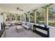 Inviting sunroom with comfortable seating, unique palm tree accents, and tranquil outdoor views at 410 Sugar Tree Ln, Indianapolis, IN 46260
