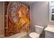 Bathroom with toilet, vanity, and tub-shower combo with artistic shower curtain at 4625 N Sadlier Dr, Indianapolis, IN 46226