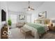 Bright main bedroom with vaulted ceilings, natural light, ceiling fan, and stylish decor at 5503 Wilder Way, Indianapolis, IN 46216