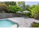 Backyard swimming pool and beautiful stone patio, perfect for outdoor entertaining and summer fun at 7575 Central Ave, Indianapolis, IN 46240