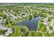 Charming aerial view of homes in a suburban neighborhood surrounding a serene lake with lush green trees at 7970 Cobblesprings Dr, Avon, IN 46123