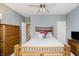 Bedroom with a light wood frame bed, ceiling fan, TV, and dresser at 9598 N Mariners Crst, McCordsville, IN 46055