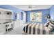 Stylish bedroom with blue walls, desk area, and large window for natural light at 10390 Tremont Dr, Fishers, IN 46037