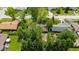 An aerial view showcases a home surrounded by mature trees in a quiet residential neighborhood at 1416 Miami S Ct, Plainfield, IN 46168