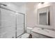 Bathroom with a glass-enclosed shower, toilet, and a vanity with a sink at 15580 Garrano Ln, Fishers, IN 46040