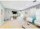 Bright living room with carpet, a decorative fireplace, TV, and ample seating with natural lighting at 2353 E 10Th St, Anderson, IN 46012