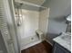 Bathroom featuring an updated shower with built-in seat at 3161 Compass Dr, Franklin, IN 46131