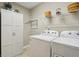 Functional laundry room with modern appliances, shelving and storage, and neutral paint at 5560 Goodwin St, Indianapolis, IN 46234