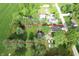Aerial view of property surrounded by mature trees, lush lawn, and bordered with a defined red perimeter line at 71 W County Road 500 S, Clayton, IN 46118
