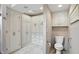 Bathroom showcasing a toilet and generous storage space in cabinets, shelving and drawers at 7329 Pymbroke Dr, Fishers, IN 46038