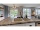 Kitchen island with double sink and view of the sliding glass doors at 7452 Lace Bark Ct, Avon, IN 46123